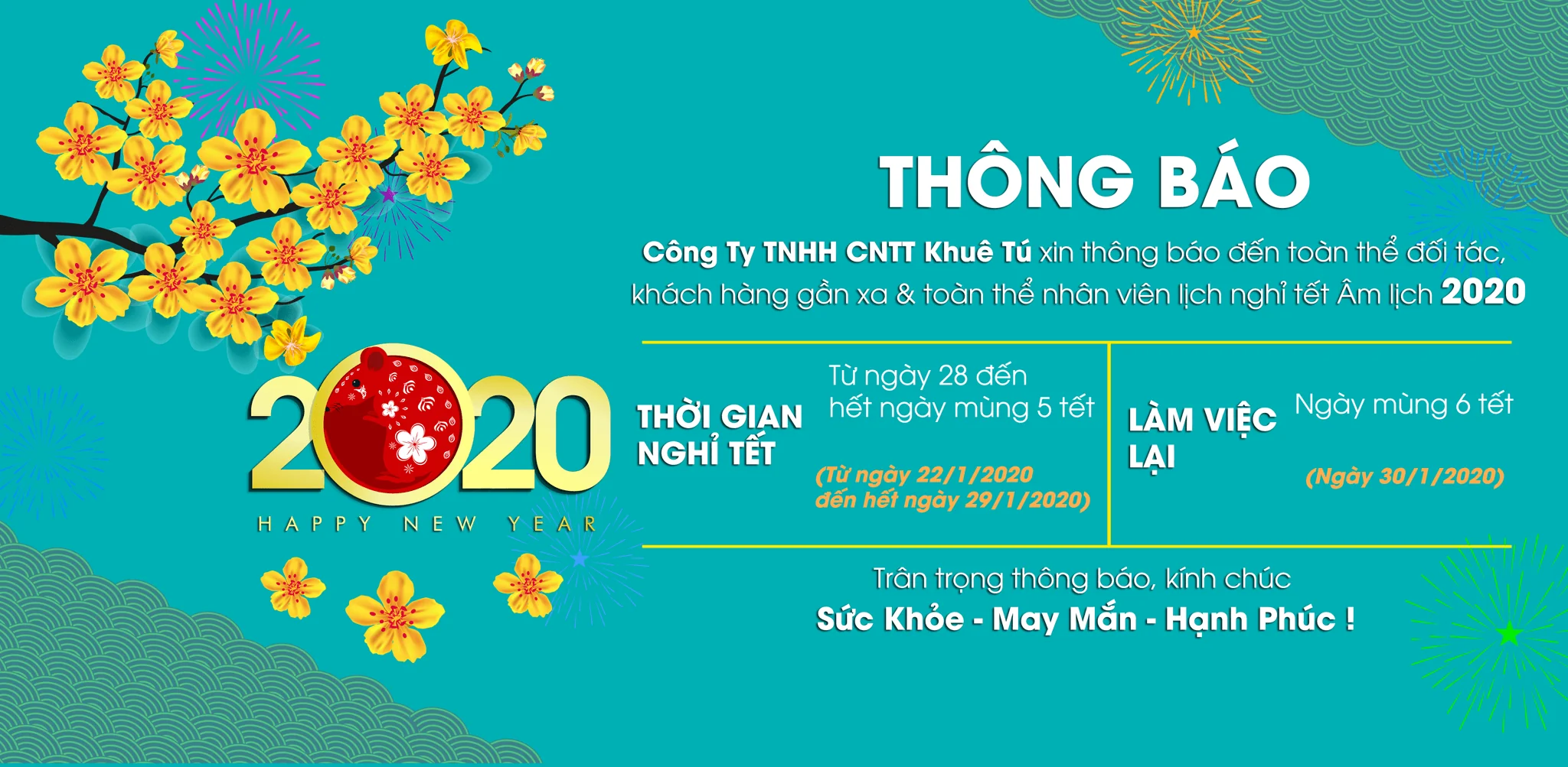 Khuê Tú thông báo lịch nghỉ tết Canh Tý 2020